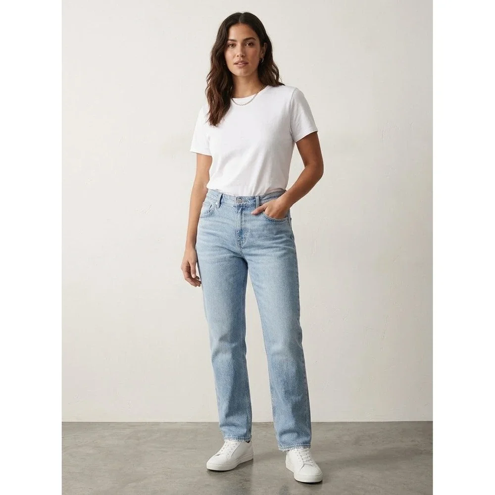 Women's American Eagle AE Super High-Rise Straight Jeans Light Wash Blue Size 14